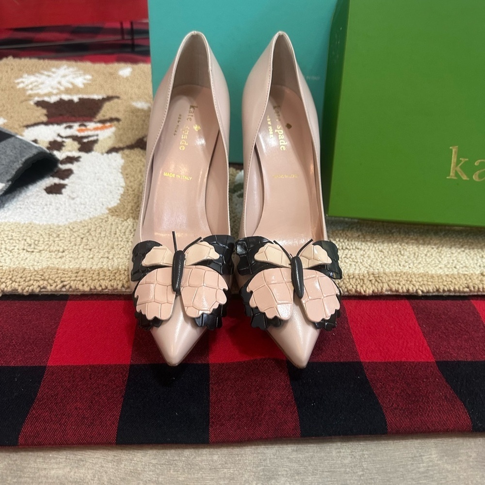 New Kate Spade Laurie Heels Butterfly Women’s 6.5 w/ Box Pale Pink Nappa Leather - Picture 9 of 16